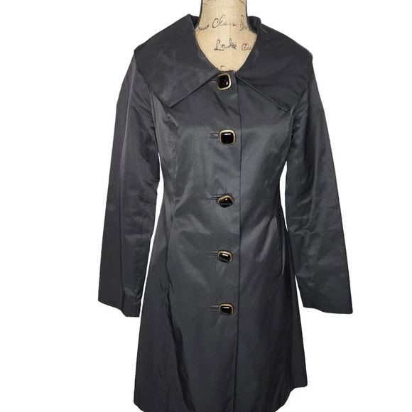 Vertigo Paris Womens Knee-length Trench Coat Size Small Black Accent Buttons - Picture 1 of 12
